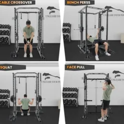 GarveeLife Power Cage SmithBar 2000 LBS Rack with Cable System Black