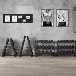 GarveeLife Premium Rubber Coated Hex Dumbbell Set with Rack 350lbs Black