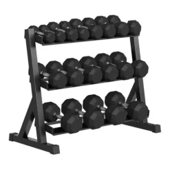 GarveeLife Premium Rubber Coated Hex Dumbbell Weight Set with Rack Black