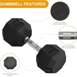 GarveeLife Premium Rubber Coated Hex Dumbbell Weight Set with Rack Black