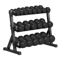 GarveeLife Premium Rubber Coated Hex Dumbbell Weight Set with Rack Black