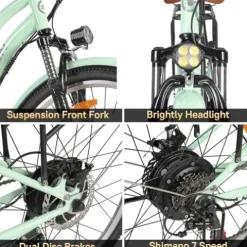 GELEISEN Electric Cruiser Bike 26″ 750W 14.5Ah Green