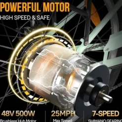 GELEISEN Electric Cruiser Bike 26″ 750W 14.5Ah Green