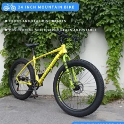 Generic 26 Inch Mountain Bike Men’s Fat Tire Bicycle 26-Inch Wheels 3-Inch Wide Tire 7-Speed Steel Frame Double Disc Brake Yellow