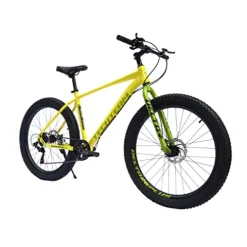 Generic 26 Inch Mountain Bike Men’s Fat Tire Bicycle 26-Inch Wheels 3-Inch Wide Tire 7-Speed Steel Frame Double Disc Brake Yellow