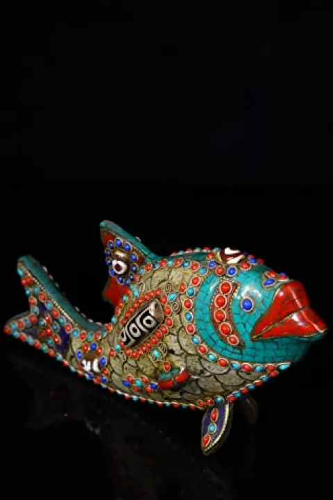 Generic 9″ Tibetan Bronze Dzi Beads Carp Statue Ornament