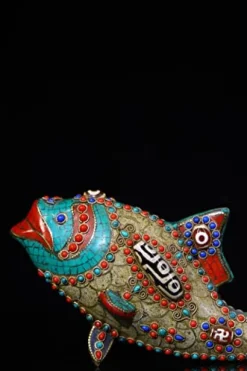 Generic 9″ Tibetan Bronze Dzi Beads Carp Statue Ornament