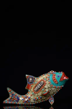 Generic 9″ Tibetan Bronze Dzi Beads Carp Statue Ornament