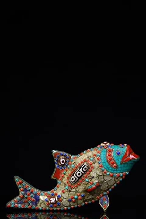 Generic 9″ Tibetan Bronze Dzi Beads Carp Statue Ornament