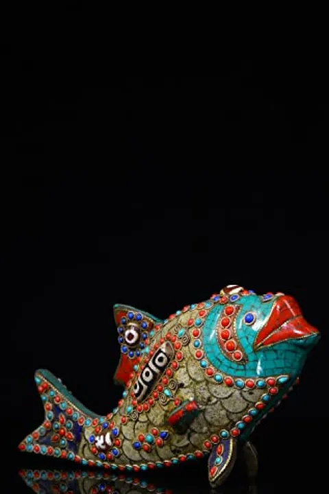 Generic 9″ Tibetan Bronze Dzi Beads Carp Statue Ornament