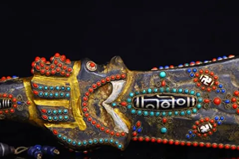 Generic 17″ Tibetan Temple Meteorite Mosaic Gem Dzi Beads Sword Amulet