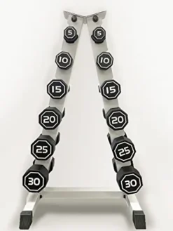 Generic Apollo Odorless Octagon Rubber Dumbbell Set 5lb-30lb 6 Pairs Total 210 lb Dumbbell with Rack Black