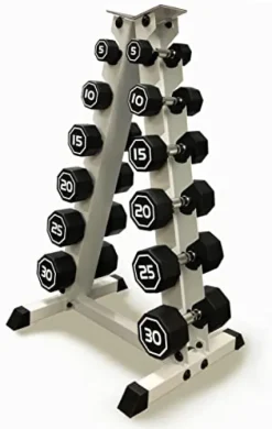 Generic Apollo Odorless Octagon Rubber Dumbbell Set 5lb-30lb 6 Pairs Total 210 lb Dumbbell with Rack Black