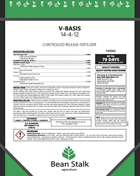 Generic Bean Stalk V-Basis Controlled Release Fertilizer for Veg 50 lb Pail