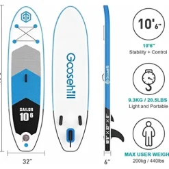 Generic Inflatable Standing Paddleboards 10’6″x32″x6″ Thick, SCE Material, Backpack & Pump Blue/Green