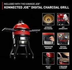 Generic Kamado Joe Konnected Joe Digital Charcoal Grill and Smoker with Auto-Ignition and Temperature Control Red
