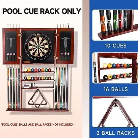 Generic Pool Cue Wall Mounted Rack & Dart Board Cabinet Combination