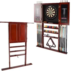 Generic Pool Cue Wall Mounted Rack & Dart Board Cabinet Combination