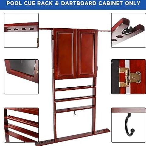 Generic Pool Cue Wall Mounted Rack & Dart Board Cabinet Combination