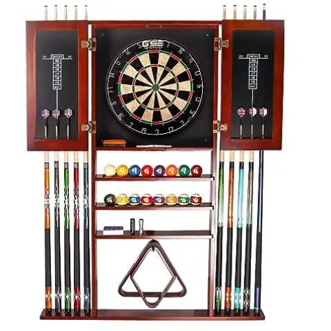 Generic Pool Cue Wall Mounted Rack & Dart Board Cabinet Combination