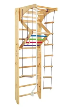 Generic Wooden Sport Ladder Set – Swedish Ladder w/Pull Up Bar, Rope Attachments, Monkey Triangle – Wall Stall Bars (Adjustable Pull Up Bar)