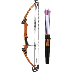 GENESIS Adjustable Left-Handed Compound Bow Kit with Quiver, Arm Guard, and Arrows Orange