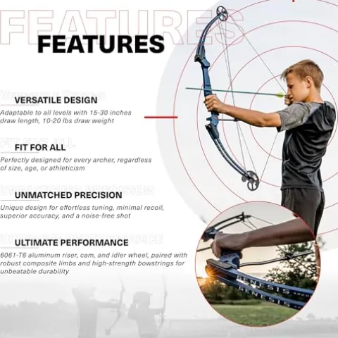 GENESIS Archery Compound Bow Adjustable Draw Length 15-30 Inches & Weight 10-20 lbs Left-Handed Blue 3 Pack