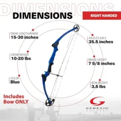 GENESIS Archery Compound Bow Adjustable Draw Length 15″-30″ & Weight 10-20 lbs Right-Handed Blue