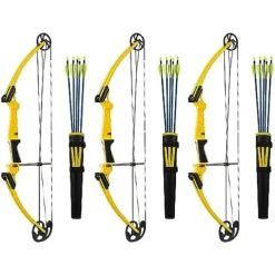GENESIS Archery Compound Bow Kit Left-Handed Adjustable Draw Length 15″-30″ & Weight 10-20 lbs Yellow (3 Pack)