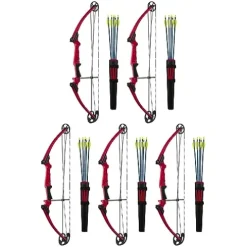 GENESIS Archery Compound Bow Kit Left-Handed Adjustable Draw Length 15″-30″ & Weight 10-20 lbs Red