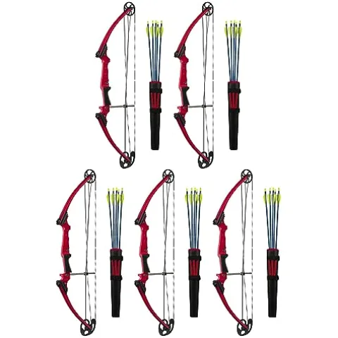 GENESIS Archery Compound Bow Kit Left-Handed Adjustable Draw Length 15″-30″ & Weight 10-20 lbs Red