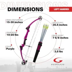 GENESIS Archery Compound Bow Kit Adjustable Draw Length 15″ to 30″ & Weight 10-20 lbs Left-Handed Purple