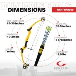 GENESIS Archery Original Adjustable Right-Handed Compound Bow Kit with Quiver, Arm Guard, and Arrows Yellow