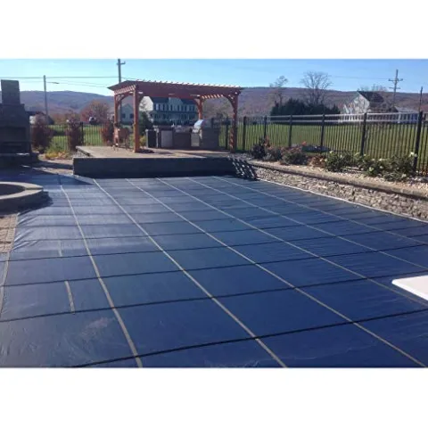 GLI Pool Products Secur-A-Pool Grecian Mesh Safety Cover System 16 FT X 32 FT with Center End Step Blue