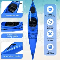 GLOBALWAY 12FT Sit-in Kayak with Storage, 1-Person Surfing Raft Blue
