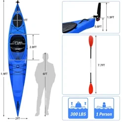 GLOBALWAY 12FT Sit-in Kayak with Storage, 1-Person Surfing Raft Blue