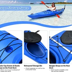 GLOBALWAY 12FT Sit-in Kayak with Storage, 1-Person Surfing Raft Blue