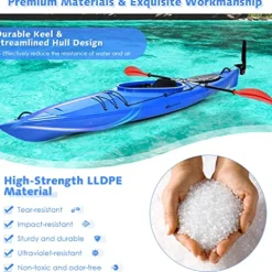 GLOBALWAY 12FT Sit-in Kayak with Storage, 1-Person Surfing Raft Blue