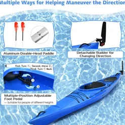 GLOBALWAY 12FT Sit-in Kayak with Storage, 1-Person Surfing Raft Blue