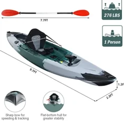 GLOBALWAY 9.7FT Sit-On-Top Fishing Kayak with Paddle & Rod Holders Gray + Green