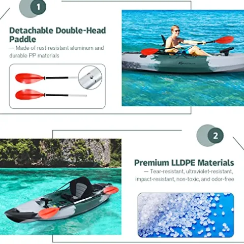 GLOBALWAY 9.7FT Sit-On-Top Fishing Kayak with Paddle & Rod Holders Gray + Green