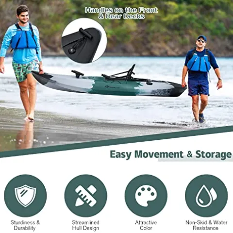 GLOBALWAY 9.7FT Sit-On-Top Fishing Kayak with Paddle & Rod Holders Gray + Green