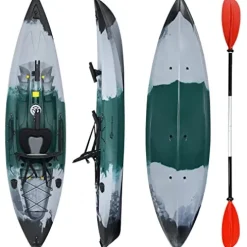 GLOBALWAY 9.7FT Sit-On-Top Fishing Kayak with Paddle & Rod Holders Gray + Green
