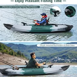 GLOBALWAY 9.7FT Sit-On-Top Fishing Kayak with Paddle & Rod Holders Gray + Green