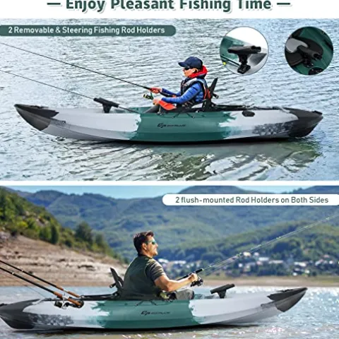GLOBALWAY 9.7FT Sit-On-Top Fishing Kayak with Paddle & Rod Holders Gray + Green