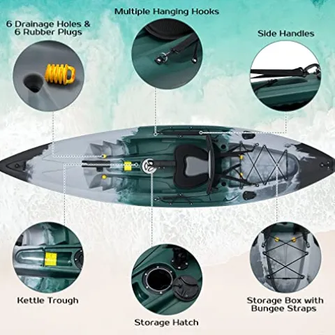 GLOBALWAY 9.7FT Sit-On-Top Fishing Kayak with Paddle & Rod Holders Gray + Green