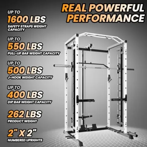 GOCAPTAIN Fitness Squat Rack Power Cage Black+White