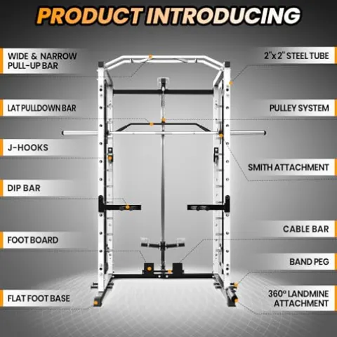 GOCAPTAIN Fitness Squat Rack Power Cage Black+White