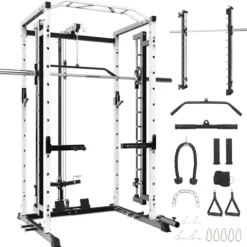 GOCAPTAIN Fitness Squat Rack Power Cage Black+White