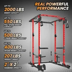 GOCAPTAIN Power Cage Multi-Functional Rack with Cable Cross-Over and Lat Pull Down Black/Red